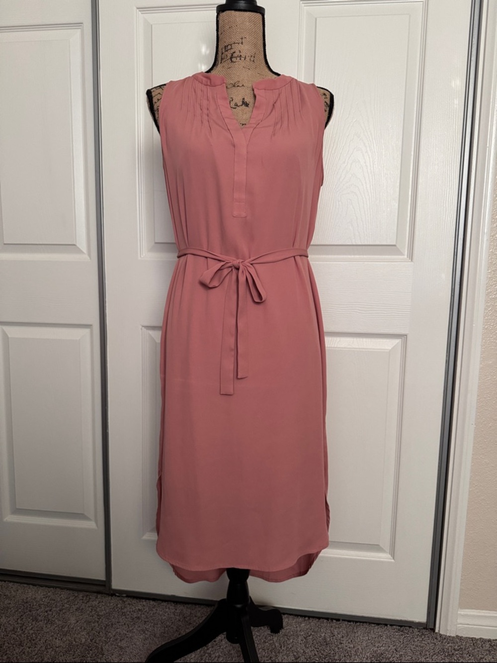 White House Black Market Dusty Pink Sleeveless Tie-Waist High-Low Midi Dress